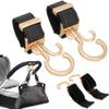 2PCS Stroller Hooks Dual Hook Rotating Stroller Clips Easy to Attach Stroller Accessories with Strong Load-Bearing Hand-Free Hooks for Diaper Bag Shopping Bag Gold Stroller Clips and Hooks Stroller A view 1