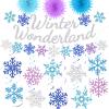 28pcs Winter Snowflake Hanging Swirls Decorations, Winter Wonderland Decorations Snowflake Hanging Swirls Decoration Glittery Ornament Banner for Winter Frozen Baby Shower Party Home Decorations view 1