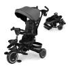 Kinder King Kids Tricycle, 8 in 1 Folding Toddler Trike w/Adjustable Push Handle, Rotatable Seat, Adjustable Canopy, Bell, Five-Point Harness, Storage, Bike Tricycle for Toddlers 1-3, Grey view 1