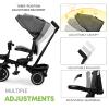 Kinder King Kids Tricycle, 8 in 1 Folding Toddler Trike w/Adjustable Push Handle, Rotatable Seat, Adjustable Canopy, Bell, Five-Point Harness, Storage, Bike Tricycle for Toddlers 1-3, Grey view 4
