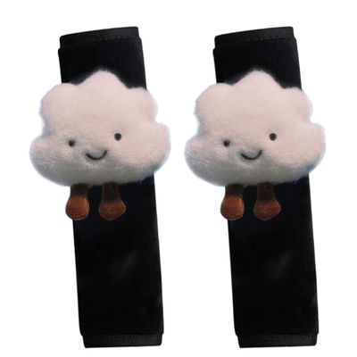 1 Pair Car Seat Strap Pads, Cute Cartoon Cloud Car Seat Belt Cover with Loop-and-Hook Tape, Fluffy Plush Seatbelt Cushion, Reusable Universal Seat Belt Cover Pad for Shoulder Neck Car Seat Belt Cover