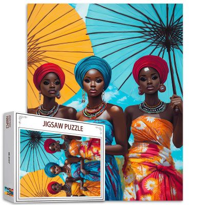 1000 Piece Jigsaw Puzzles for Adults Native Africa America Girl Painting Jigsaw Puzzle Afro Black Woman 1000 Pieces Puzzles Game African Female Art Room Decor DIY Craft Puzzle Art Gift(Colorful)