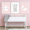3 Pink Bedroom Poster Moon Stars Love Quote 30 x 40 cm Canvas Children's Room Wall Decoration Pink and White Deco Baby Girl Room without Frame view 1
