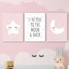 3 Pink Bedroom Poster Moon Stars Love Quote 30 x 40 cm Canvas Children's Room Wall Decoration Pink and White Deco Baby Girl Room without Frame view 2