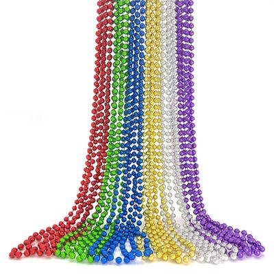 12 PCS Mardi Gras Beads, 6 Colors Beaded Necklace, Metallic Plastic Bead Necklace Party Accessories 32" Parade Throws Party Supplies Decorations for Carnival Baby Shower Christmas Birthday Pirate