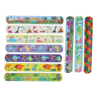 Aqur2020 10 Pcs Cartoon Dinosaur Pattern PVC Slap Bracelet Bands for Kids Parties, Soft Wrist Straps with Comfortable Fit, Stackable and Collectible, for Festivals or Carnivals