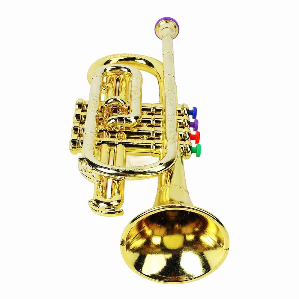 Gold Kid Saxophone Trumpet Toy, 4 Colored Keys Interesting Educational Musical Instruments Children Trumpet Toy
