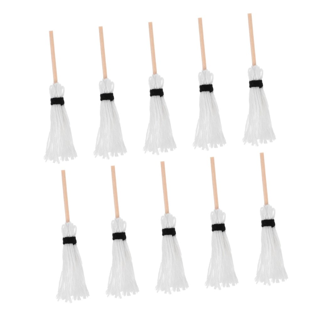 JOINPAYA 10pcs Mini Mop Miniature Broom Model Halloween Broom Stick Witches s Small Miniature Prop e Decor e Wizard Cotton White