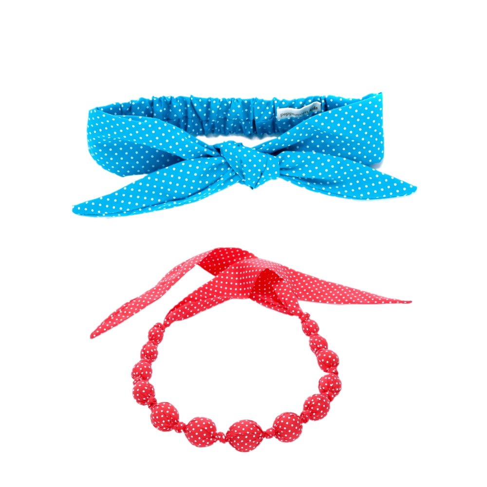 Girls Bow Headband Matching Accessory Set (Toddler/Kids Age 3-8 Y) Turquoise/Red