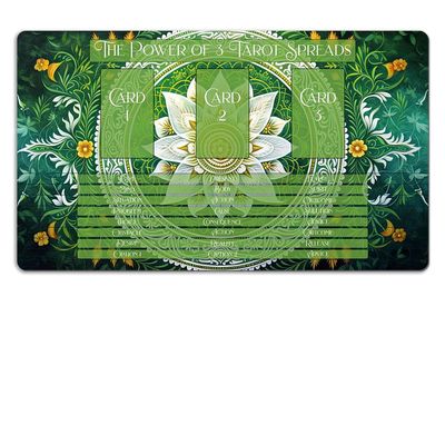 3 Card Spread Tarot Mat for Beginners and Experts, 8 Printed Layouts for Reading, Divination Cloth, Large Size Protective Desk or Table Pad for Readings