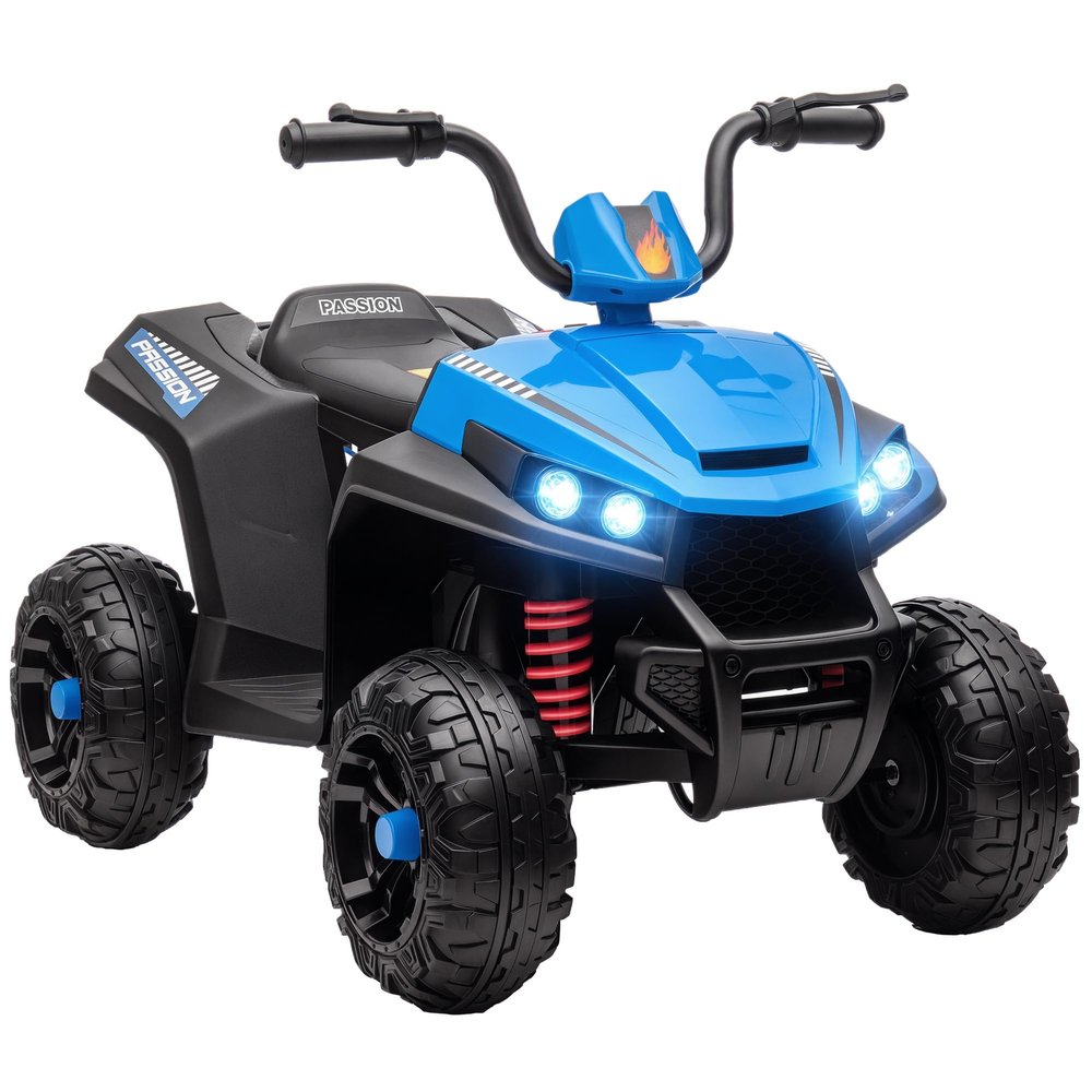 Qaba 12V Kids ATV, Battery Powered Ride on Four Wheeler with Spring Suspension, Forward & Reverse, LED Lights, Music, MP3, Kids Electric Car for Boys Girls, Blue
