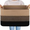OIAHOMY Large Blanket Basket, 65L Cotton Rope Woven Laundry Basket, Toy Bin for Baby Room, Container for Blanket Storage in Living Room, 20''16''12'', Brown & Black view 1