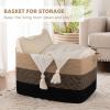OIAHOMY Large Blanket Basket, 65L Cotton Rope Woven Laundry Basket, Toy Bin for Baby Room, Container for Blanket Storage in Living Room, 20''16''12'', Brown & Black view 2