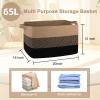 OIAHOMY Large Blanket Basket, 65L Cotton Rope Woven Laundry Basket, Toy Bin for Baby Room, Container for Blanket Storage in Living Room, 20''16''12'', Brown & Black view 3