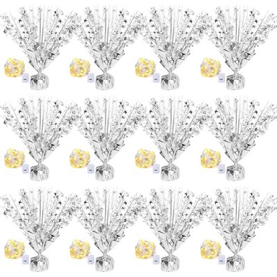 12 Pack Metallic Foil Spray Centerpiece Star Table Decoration Burst Table Centerpieces for Birthday Graduation Wedding Anniversary Holiday Party Supplies Decor, Silver