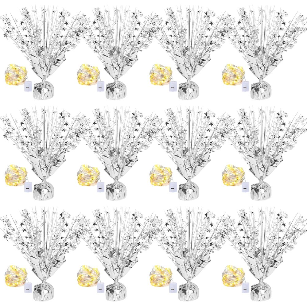 12 Pack Metallic Foil Spray Centerpiece Star Table Decoration Burst Table Centerpieces for Birthday Graduation Wedding Anniversary Holiday Party Supplies Decor, Silver