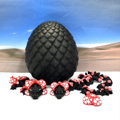 2pcs 3D Printed Dragon with Dragon Egg, Articulated Mother and Child Black and Red Mushroom Dragons, Fidget ADHD Toy Gift for Mom MCD038-006-BR