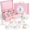 Porcelain Tea Set for Girls, Tea Party Set for Little Girls, Kids Tea Set Kitchen Pretend Play, Princess Tea Time Playset with Teapot Cups Carry Case, Toddler Girl Toys Birthday Gifts Age 3+ view 1