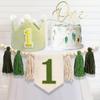 1st Birthday Decorations, First Birthday Party Decoration High Chair Banner 1st Birthday Green Hat Crown Cake Topper Tassels Photo Backdrop for Baby Boy Girl Toddlers view 1