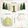 1st Birthday Decorations, First Birthday Party Decoration High Chair Banner 1st Birthday Green Hat Crown Cake Topper Tassels Photo Backdrop for Baby Boy Girl Toddlers view 3