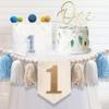 1st Birthday Decorations Boy, First Birthday Party Decoration High Chair Banner 1st Birthday Blue Hat Crown Cake Topper Tassels Photo Backdrop for Baby Boy Toddlers view 1