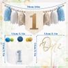 1st Birthday Decorations Boy, First Birthday Party Decoration High Chair Banner 1st Birthday Blue Hat Crown Cake Topper Tassels Photo Backdrop for Baby Boy Toddlers view 3