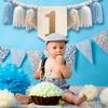 1st Birthday Decorations Boy, First Birthday Party Decoration High Chair Banner 1st Birthday Blue Hat Crown Cake Topper Tassels Photo Backdrop for Baby Boy Toddlers view 4