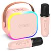 Oraolo Karaoke Machine with 2 Wireless Microphones, Portable Mini Karaoke for Kids, Funny Magical Sound Modes, Speaker Support Multi-Channel Connection, Birthday Gifts for Girls Boys view 1