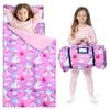 JOIEDOMI Toddler Sleeping Bag for Kids 55''x30'' Nap Mat with Removable Pillow and Minky Blanket for Toddler Ages 3-7 Roll Up Soft Kids Sleeping Bag for Boys Girls Kindergarten Daycare Purple Unicorn view 1