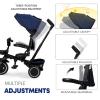 Kinder King Kids Tricycle, 8 in 1 Folding Toddler Trike w/Adjustable Push Handle, Rotatable Seat, Adjustable Canopy, Bell, Five-Point Harness, Storage, Bike Tricycle for Toddlers 1-3, Blue view 4
