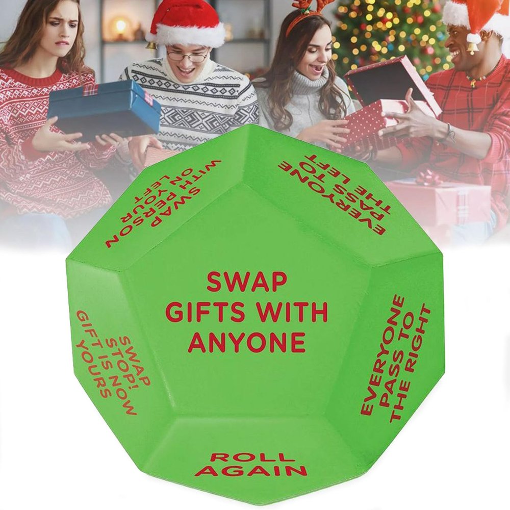XVFCH Santa Swap Gift Exchange Oversized Dice - Santa Swap Gift Exchange Dice,2025 New Christmas Party Gift Exchange Dice,Santa Swap Gift Exchange Oversized Die Game,12 Different Sides (1pc)