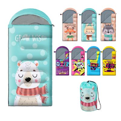Sleeping Bag for Kids,Portable Camping Sleeping Bags for Boys&Girls with Cute Cartoon Print,Lightweight Waterproof Compact Sleeping Bag for Indoor Outdoor Hiking Travel (Bear)
