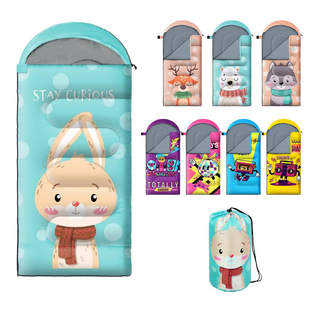 Sleeping Bag for Kids,Portable Camping Sleeping Bags for Boys&Girls with Cute Cartoon Print,Lightweight Waterproof Compact Sleeping Bag for Indoor Outdoor Hiking Travel (Rabbit)