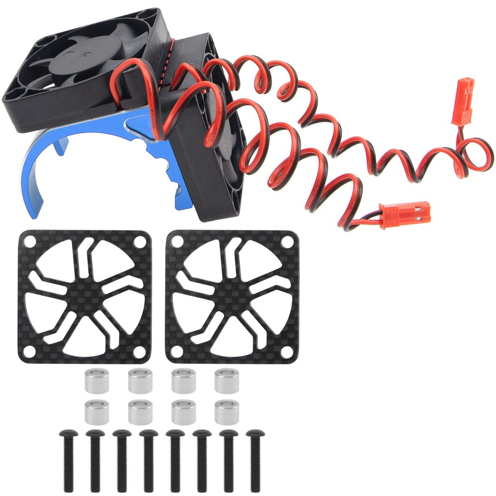 Carbon Fiber RC Motor Cooling Fan Cover 40mm x 40mm Protector & RC 42mm Motor Heatsink w/Dual Cooling Fan Electric Engine Heat Sink for 4268 4274 Motor