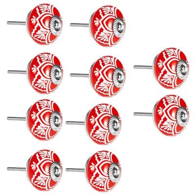 ZMQJEQANBG Bar Pulls,Knobs,Bow Pull Handle10 pcs Round Door Knobs Ceramic Handle Cupboard Drawer Pull Handles Ceramic Round Knob for Kid's Room Bedroom Door Drawer Handle(Red)