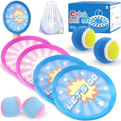 4Pcs Catch Ball Game for Kids, Outdoor Toys for Age 3-7, Beach Toy for Ages 8-13, Ball Sports Toys for Kids and Adults Family School Outdoor Games for 3-5 6-9 10+ Year Old Boys Girls