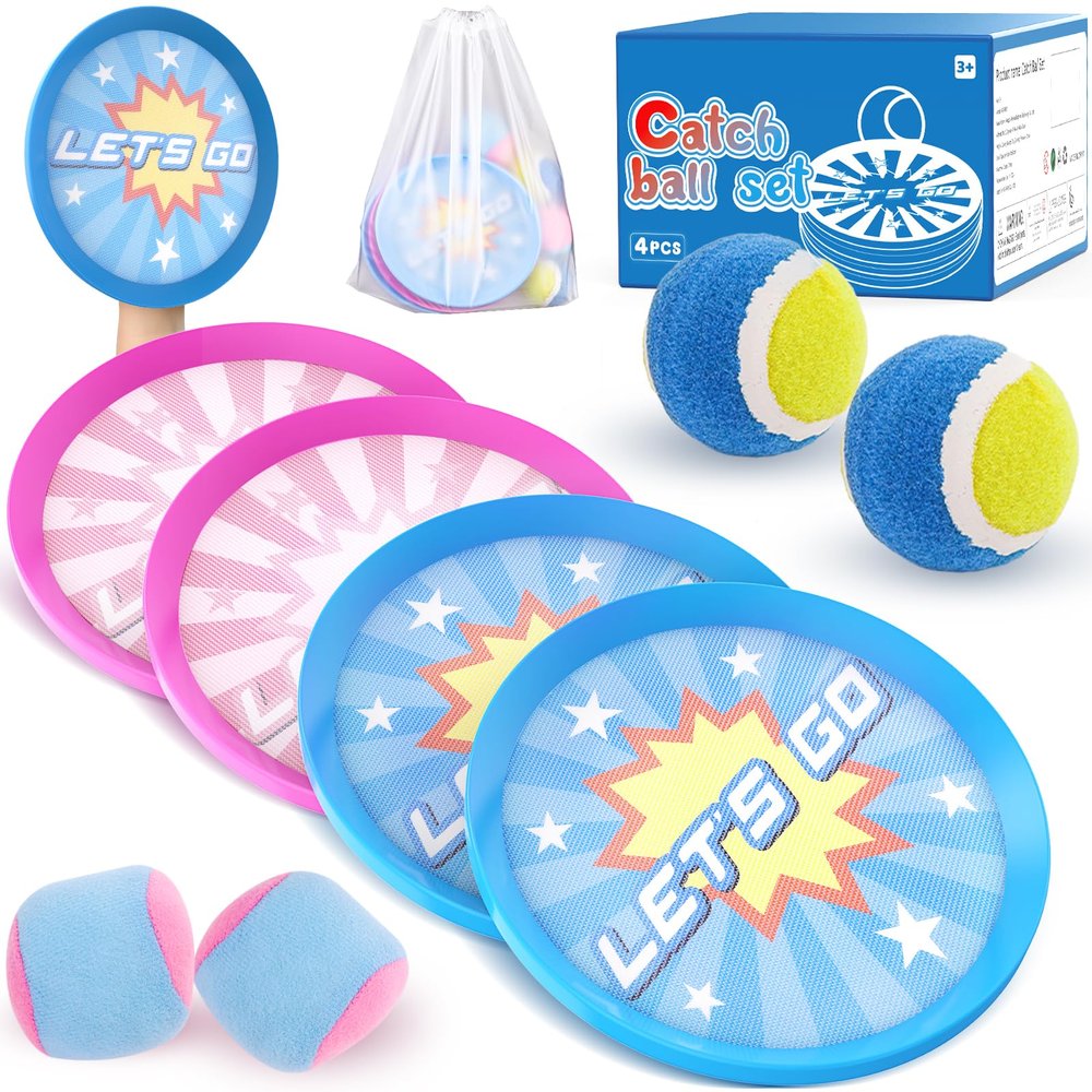 4Pcs Catch Ball Game for Kids, Outdoor Toys for Age 3-7, Beach Toy for Ages 8-13, Ball Sports Toys for Kids and Adults Family School Outdoor Games for 3-5 6-9 10+ Year Old Boys Girls