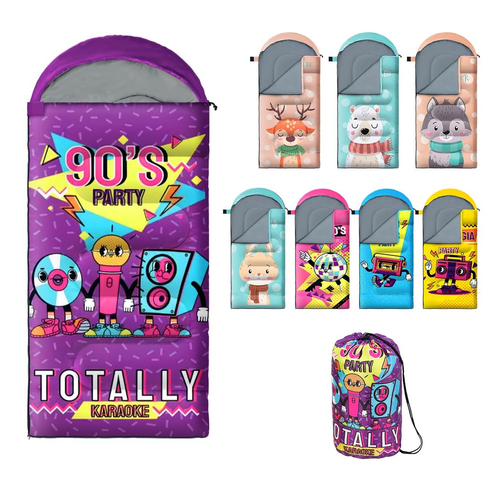 Sleeping Bag for Kids,Portable Camping Sleeping Bags for Boys&Girls with Cute Cartoon Print,Lightweight Waterproof Compact Sleeping Bag for Indoor Outdoor Hiking Travel (Microphone)