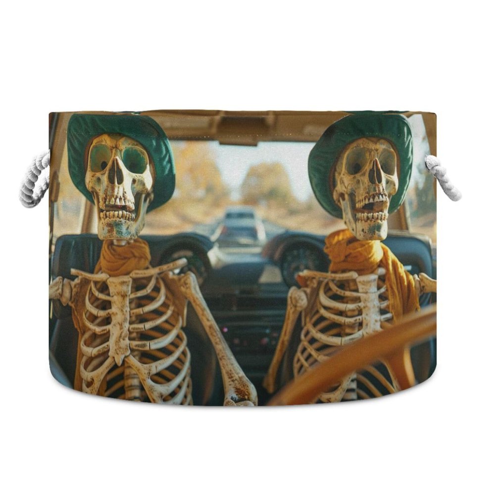 YETTASBIN Skeleton Driver Cotton Rope Basket Large Round Baby Laundry Basket Toy Blanket Books Storage Bin for Bedroom Bathroom Nursery Home Decor, 20 x 14 Inch