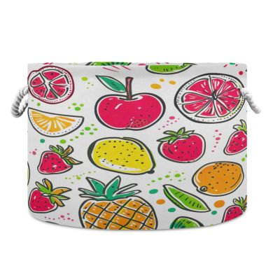 YETTASBIN Tropical Fruits Cotton Rope Basket Large Round Baby Laundry Basket Toy Blanket Books Storage Bin for Bedroom Bathroom Nursery Home Decor, 20 x 14 Inch