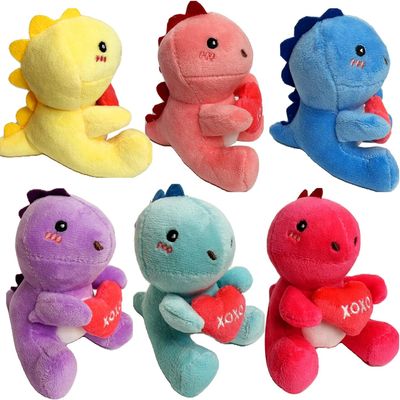 6PCS Cute Dinosaur with Red Heart Plush Toys,Dinosaur Stuffed Animals,Unique Gifts for Kids,Gift Exchange for Boys Girls Toddlers Class Classroom School Party Favor