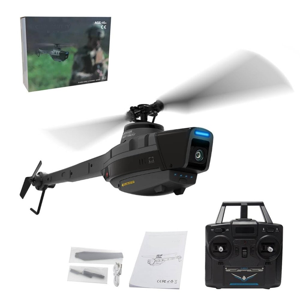 Aetheria C128 Scout Drone RC Helicopter with 1080P Camera 2.4G 4CH Military Aircraft, Remote Control Aircraft with 6-Axis-Gyro Optical Flow Localization for Adults