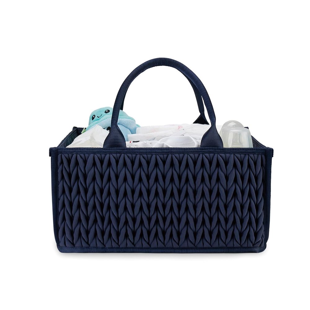 MOMIGO Baby Diaper Caddy Organizer - Fahion Mahua Water-resistent Nursery Storage Basket for Diapers and Baby Wipes, Diaper Stacker Car Organizer, newborn nursery Gift (Blue)