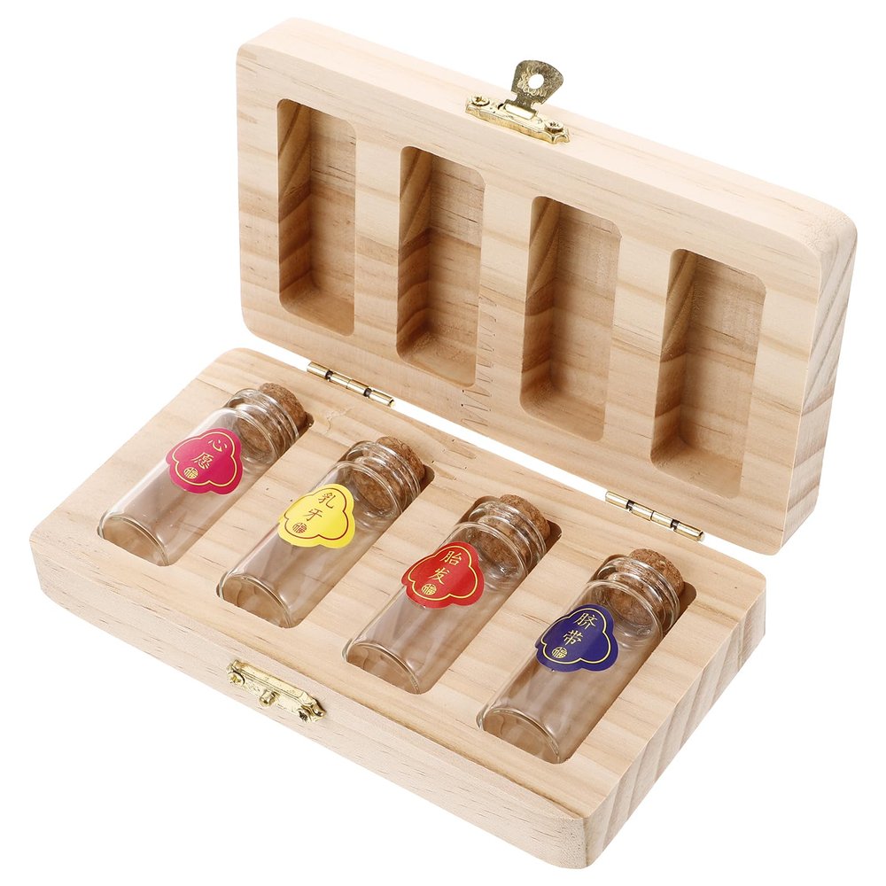 Abaodam Baby Keepsake Box Wooden Fetal Hair & Umbilical Cord Storage Case with 4 Bottles Infant Lanugo Memory Organizer for Newborn Milestones