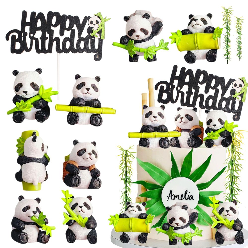15 PCS Panda Cake Toppers Bamboo Tree Cake Toppers Panda Birthday Party Decor Panda Cupcake Topper