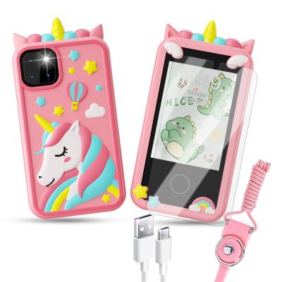 WINWEND Kids Smart Phone Toys, Touchscreen HD Dual Camera Cell Phone for Kids,Travel Toy Preschool Learning Toy for Kid,Christmas Birthday Gifts Toddler Play Phone for Girls Boys 3-14 Pink