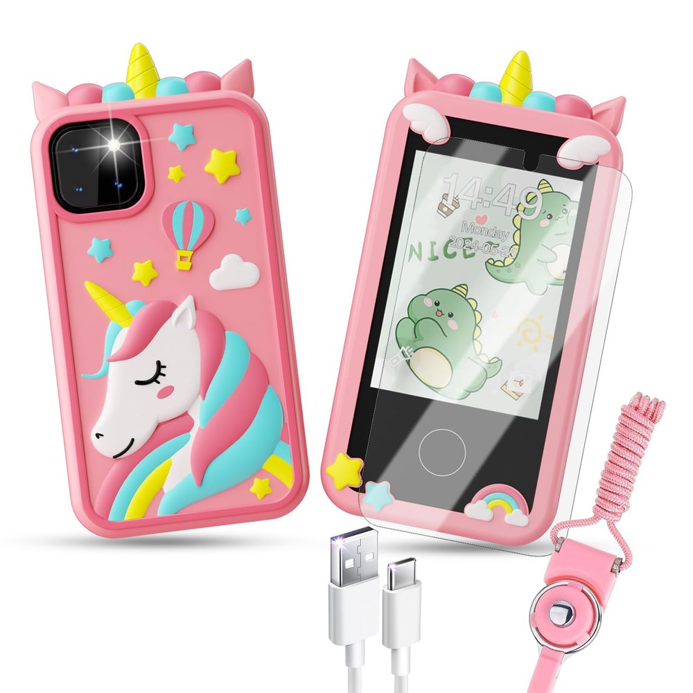 WINWEND Kids Smart Phone Toys, Touchscreen HD Dual Camera Cell Phone for Kids,Travel Toy Preschool Learning Toy for Kid,Christmas Birthday Gifts Toddler Play Phone for Girls Boys 3-14 Pink