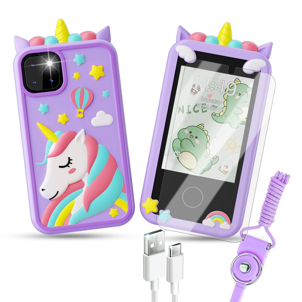 Smart Phone for Kids - Touchscreen HD Dual Camera, Travel Toy, Preschool Learning Toy, Christmas & Birthday Gift for Girls & Boys (3-14), Purple