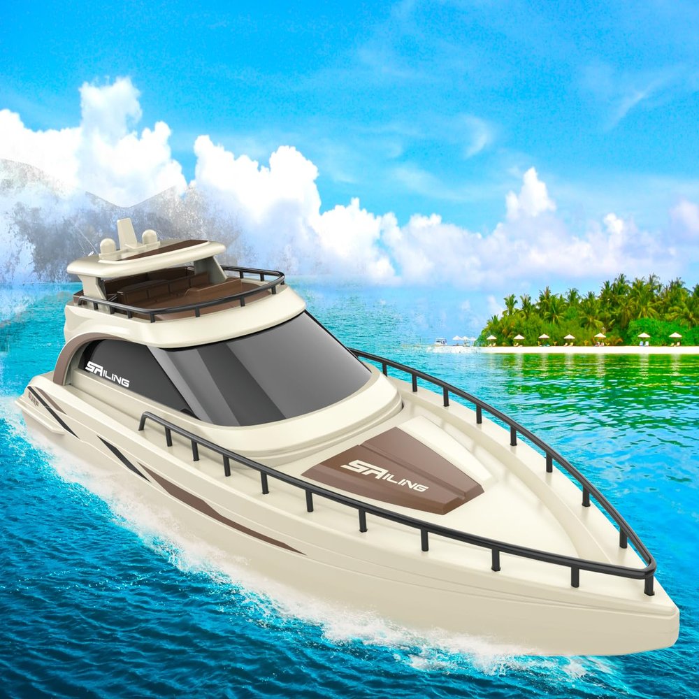 POCO DIVO Luxury Modern Yacht, 1/28 RC Boat, 2.4Ghz Radio Remote Control 15 Sailing Cruise, Pool Lake Pond Dual Motors 15kmph Speed Ship, Deluxe Gifts Adults Water Fun Voyage