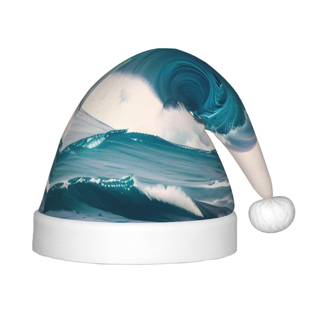ZZYYDS Cartoon blue sea wave Children's Santa Claus Hat, Boys Girls Children Baby Christmas Hat Children's Christmas Party
